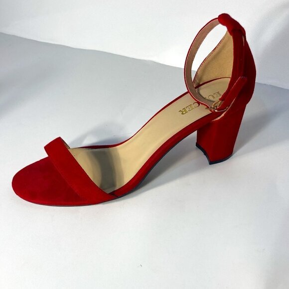 Euncer SZ 10.5 Red Ankle strap suede block heel dressy sandal party work formal - Picture 1 of 8